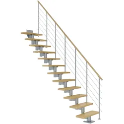 Dolle Mittelholmtreppe Cork Buche, lackiert Gerade 75 cm breit für GH 222 – 270 cm UK Metall Perlgrau mit Geländer
