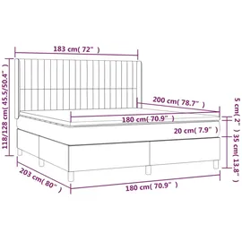 vidaXL Boxspringbett mit Matratze Dunkelgrau 180x200 cm Samt