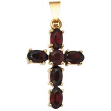 JOBO Kreuzanhänger Anhänger Kreuz, 375 Gold mit Granat gelb|goldfarben