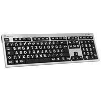 Logickeyboard XL-Print Kabelgebunden Tastatur Deutsch, QWERTZ Grau Multimediatasten, USB-Hub, Geräu