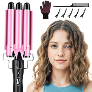 DazSpirit 3 Fässer Welleneisen 22mm für Große Lockenwickler, Welleneisen für Haare mit einstellbarer Temperatur, Lockenstab 3 Fässer für Lange/kurze Haare, Haare Stylen