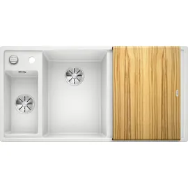 Blanco Axia III 6 S links weiß + Excenterbetätigung + InFino + Holzschneidebrett