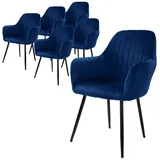 ML DESIGN modern living ML-Design 6er Set Esszimmerstühle mit Rücken- und Armlehnen, Blau, Küchenstühle mit Samtbezug, Polsterstühle mit Metallbeinen, Ergonomische Stühle für Esstisch, Wohnzimmerstühle Esszimmerstuhl
