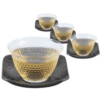 tea4chill 4 x Teetasse Glas mit Untertasse aus Gusseisen in schwarz, 90ml. Traditionelles asiatisches Set Teebecher Glas mit Untertasse. Ideal Ergänzung für Gusseisen Teekanne.