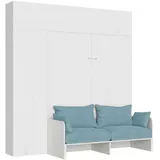 Itamoby Kentaro 160 cm Klappbett für Doppelbett mit Sofa und Möbeln aus weißer Esche, hellblau