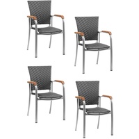 4x KONWAY® ARUBA Stapelsessel Schiefergrau Polyrattan Garten Sessel Stuhl Set