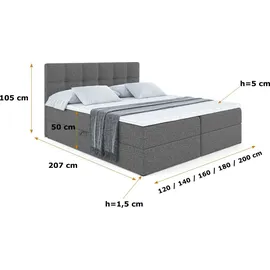 altdecor Boxspringbett mit Matratze und Topper, Polsterbett mit Bettkasten, Bett mit Stauraum H3-Matratze, Doppelbett, Springboxbett - MARCE - Grau