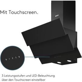 Wiggo B643 Dunstabzugshaube 60cm kopffrei I Abluft Umluft Dunstabzug 615m3/h - Touch-Display 4 Stufen I Energieeffizienzklasse B Schräghaube inkl... - schwarz
