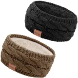 DRESHOW Damen Warm Gestricktes Stirnband Winter Ohrenwärmer Elastische Gehäkelte Kopfwickel Dickes Fleecefutter Haarbänder