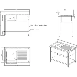 GastroHero Spültisch Basic 10x6 mit 1 Becken links, Aufkantung Grundboden