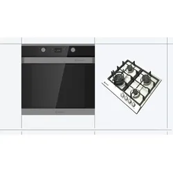 Backofen-Set, 68L, 1-Teleskopauszug, Umluft, Gaskochfeld  Edelstahl, WOK Aufsatz 4kW!