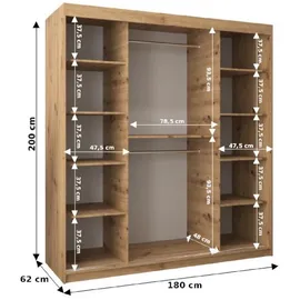abiks möbel Schwebetürenschrank MONACO 180 x 200 x 62 cm Schwarz