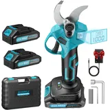 SOARFLY Akku Astschere, Akku Gartenschere mit 2x2000mAh Batterien, 35mm Maximaler Schnittdurchmesser, Brushless Motor mit LCD Display und Energiesparfunktion für Garten und Obstbäume (Blau)