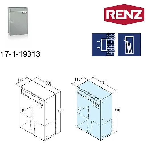 Briefkasten Renz 19313 300 x 440 x 145 mm (Ausführung: RAL nach Wahl)