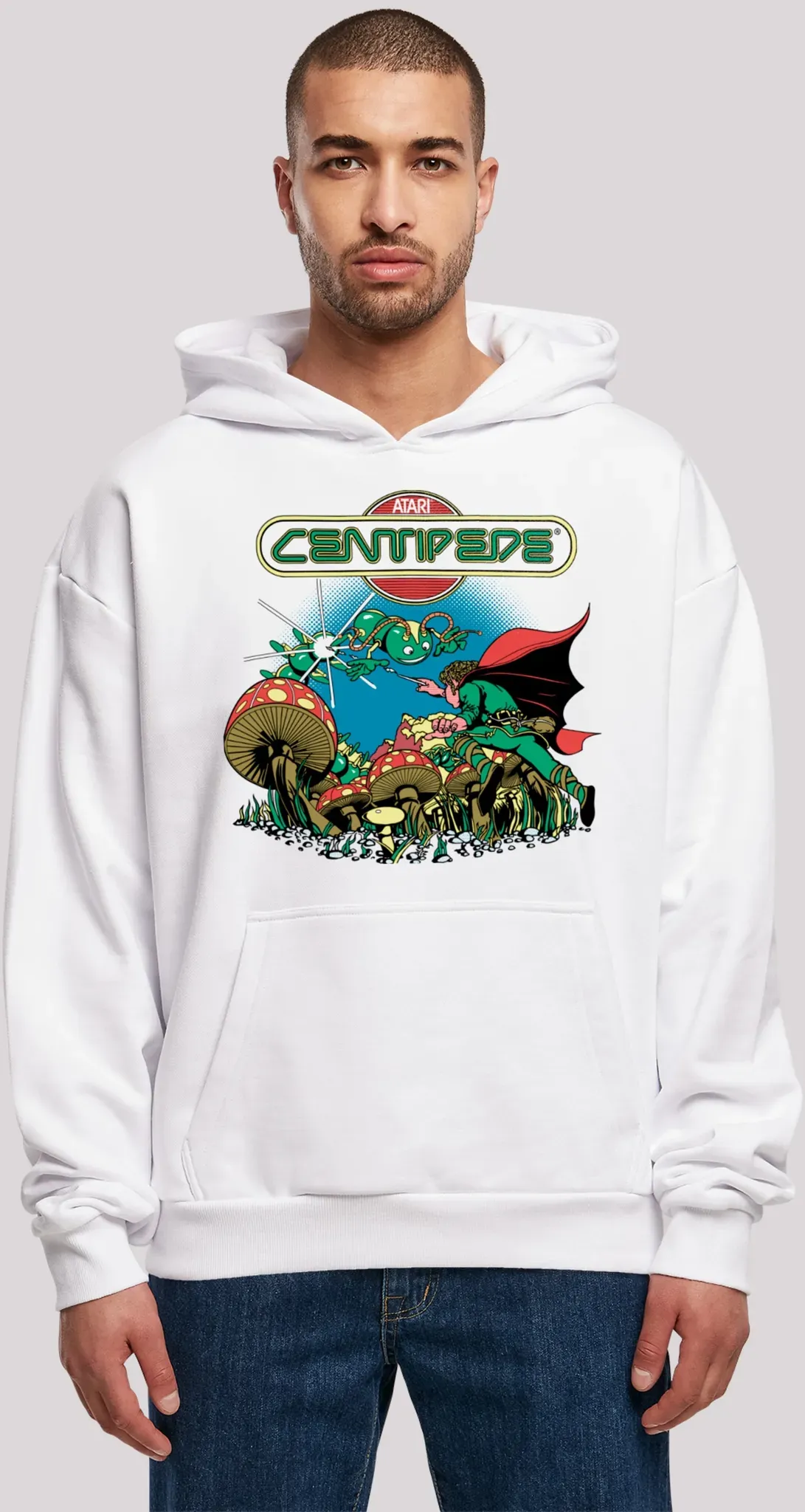 Kapuzenpullover F4NT4STIC "Centipede Atari Retro Gaming", Herren, Gr. 4XL, weiß, Obermaterial: 100% Baumwolle, casual, oversize, Langarm, Pullover, Premium Qualität