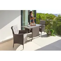 Konifera Garten-Essgruppe »Balkonset "Mailand"«, braun hellbraun, Polyrattan), Tischplatte aus Sicherheitsglas