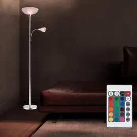 GLOBO Lighting - Stehleuchte Deckenfluter Wohnzimmerlampe Schlafzimmerleuchte Stehlampe, Metall Glas nickel Chrom, RGB LED dimmbar Fernbedienung, 1x E24 1x E27, 8,5W 806Lm 3000K warmweiß, H 178cm