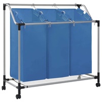 vidaXL Wäschesortierer mit 3 Taschen Rollen Wäschesammler Wäschekorb Wäschebox Wäschewagen Wäschetonne Wäschesack Wäschebehälter Blau Stahl