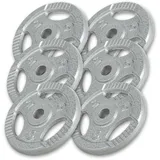 GORILLA SPORTS Hantelscheiben Einzeln/Set, Tri-Grip, 30/50mm, Gusseisen, Silber/Schwarz, Hanteln Set, Gewichtsscheiben, Gewichte von 0,5kg bis 30kg, für Krafttraining silberfarben Set 30 kg (6X5 kg)