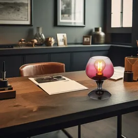 GLOBO Tischleuchte Beistelllampe Schreibtischlampe Metall-Chrom Brombeerfarbe Glas