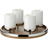 EDZARD Adventskranz Lani (⌀ 34 cm), Mangoholz und Edelstahl vernickelt, für Kerzen ⌀ 8 cm, perfekt für Cornelius Dauerkerzen - Kerzenkranz Holz, Tischkranz für Stumpenkerzen, Weihnachtsdekoration