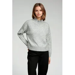Oversized Strickpolo -Hals -Pullover - hellgraue Melange - Damen - TeeShoppen