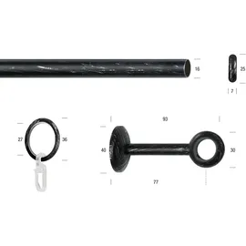 GARESA Gardinenstange GARESA "ESPERANCA", schwarz, L:470cm Ø:16mm, Metall, Gardinenstangen, rustikale Vorhanggarnitur, verlängerbar, Eisen, Endkappe, mit Ringe