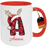 HD PRINT4YOU Personalisierte Tasse - Tasse mit Namen Weihnachtsmotiv - mit Ihrem Anfangsbuchstaben und Namen - personalisiert - Beidseitig - Tasse Weihnachten - Geschenke für Frauen