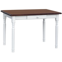 Weißer Tisch II mit Schublade aus massivem Kiefernholz mit Tischplatte in der Farbe Nuss 100 x 60 cm