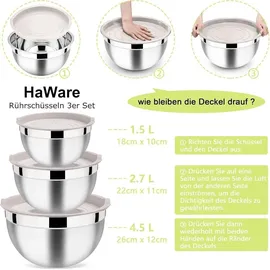 luxuskollektion Rührschüssel Set Salatschüssel Deckel 4.5L 2.7L 1.5L