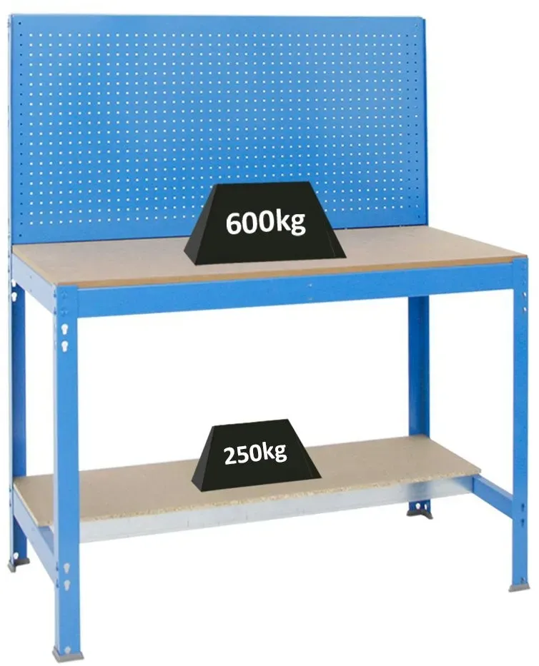 PROREGAL Proregal Werkbank Quick-Buffalo mit Werkzeugwand | HxBxT 84x120x61cm | Traglast 600kg | Blau | Holzplatte