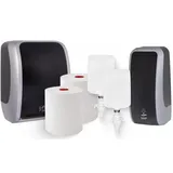 Blanc HYGIENIC KOMPLETT-SET Waschraum SENSOR: Handtuchrollenspender SENSOR + 2 TAD Handtuchrollen + Schaumseifenspender SENSOR + 2 Kartuschen Farbe Silber/Schwarz