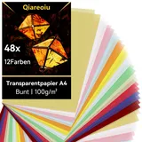 Qiareoiu 48 Blatt Transparentpapier Bunt, Transparentpapier a4, Pergamentpapier zum Bedrucken,12 Farben inkl. Gold & Silber, Pergamentpapier zum Basteln von Laternen