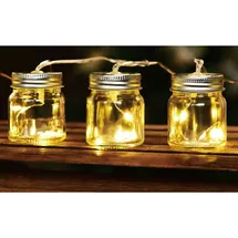 Buri Solar-Party-Lichterkette mit 8 LED Einmachgläser warmweiß mit Blinklicht Deko