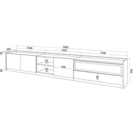 SKRAUT HOME Lowboard 310x50x37 cm Eiche Schwarz Holzwerkstoff