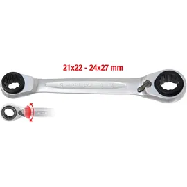 KS Tools 4 in 1 GEARplus umschaltbar Doppel-Ratschenringschlüssel 21x22x24x27 mm