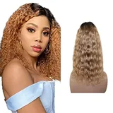 YesJYas Echthaar Perücken Damen Ombre Blonde Wig 4x4 Lace Front Wig Human Hair Bob Cut Brazilian Virgin Hair Wig Body Wave Human Hair Wig 1B/27 Color Wig 10 Zoll