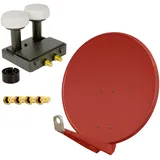 PremiumX DELUXE80 Aluminium 80cm Digital SAT Schüssel Spiegel in Ziegelrot für HDTV HD+ 3D 4K Ultra + Monoblock Twin PXMB-6T LNB 0,1dB Astra 19,2° Hotbird 13° + 4x Gummitü