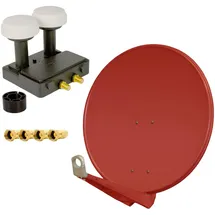 PremiumX DELUXE80 Aluminium 80cm Digital SAT Schüssel Spiegel in Ziegelrot für HDTV HD+ 3D 4K Ultra + Monoblock Twin PXMB-6T LNB 0,1dB Astra 19,2° Hotbird 13° + 4x Gummitü