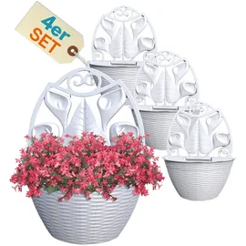 GarPet 4x Blumentopf Wand Blumentopf Wandmontage Wandblumentopf Wandvasen für Pflanzen Pflanzen Wandhalterung Wandtopf Außenbereich 32 cm Weiß Rattan