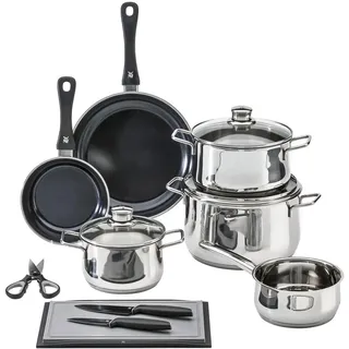 6-tlg. 3 x Fleischtopf + 2 x Bratpfannen + Stielkasserolle inkl. Schneidebrett + 2 Messer + 1 Schere