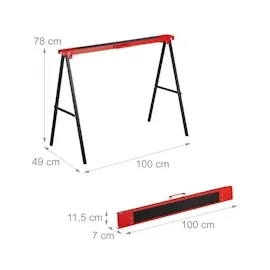 Relaxdays Arbeitsbock, 2er Set, klappbar, 100 kg, HxBxT: 78 x 100 x 49 cm, Allzweckbock Werkstatt, Stahl, rot/schwarz
