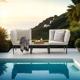 Tectake tectake® Gartenlounge-Set Magaluf 5 in 1 Funktion, 5-fach verstellbare Lehne, dicke Polsterung, wasserabweisende, abnehmbare Polyesterbezüge, Armlehnen mit Seitentaschen, stapelbar