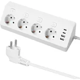 4 Fach Ecksteckdose Mehrfachsteckdose mit USB, Mehrfachsteckdose Steckerleiste mit 2 USB und 2 Type-C, 8 in 1 Überspannungsschutz mit 2M Kabel für Smartphones Tablets, Hause, Schwarz