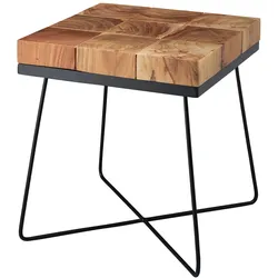 KADIMA DESIGN Quadratischer Beistelltisch Akazie, Industrial-Style, Massivholz, Metallgestell.