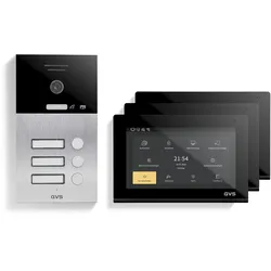 GVS - 3-Familienhaus IP Video Türsprechanlage AVS1091U - Mit 3x7 Zoll Monitor, App, HD-Kamera & Türöffner Funktion