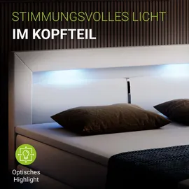 Juskys Boxspringbett Norfolk Weiß 200 x 200 cm