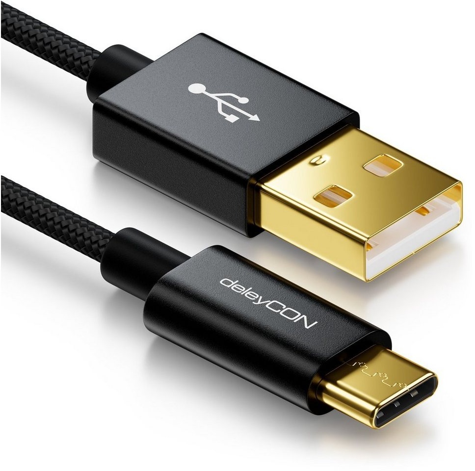 deleyCON deleyCON USB C Kabel 2m Nylon + Metallstecker auf USB 2.0 (Typ-A) - Smartphone-Kabel