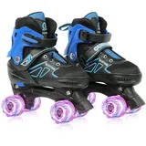JEOBEST Rollschuhe Verstellbare Rollschuhe für Kinder,LED Rädern,Atmungsaktiv Quad Skates, Für Mädchen und Jungen, Weihnachts Geschenke, Größen 27-37 blau|schwarz S(27-31)
