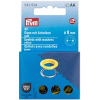 Prym 542524 Ösen mit Scheiben, 8 mm, gelb/silberfarbig, kompatibel mit dem Vario Creative Tool